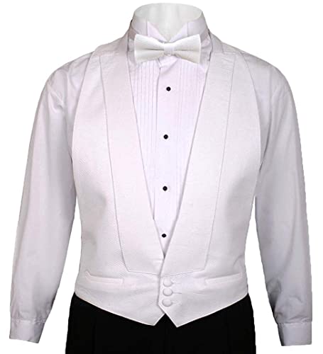 OmegaTux White Cotton Pique Tuxedo Openback(backless) Vest, with White Pique BowTie