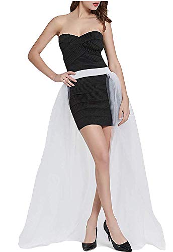 L'VOW Women's 4 Layers Overlay Long Tutu Tulle Dresses Floor Length Elastic Waist Bustle Skirt for Festival Party(White)