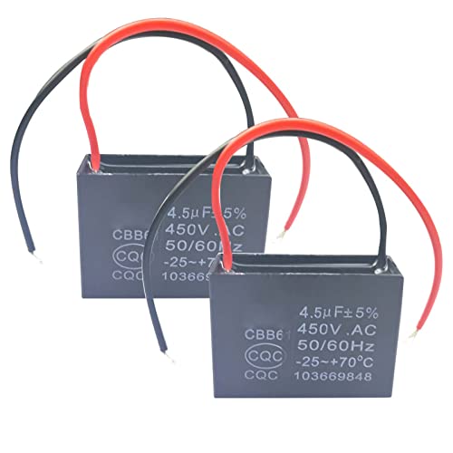 CBB61 Ceiling Fan Capacitor 2 Wire 4.5uf Compatible with 400/350/300/250VAC Fan Capacitor 50/60Hz CBB61-4.5uF（2 Pack）