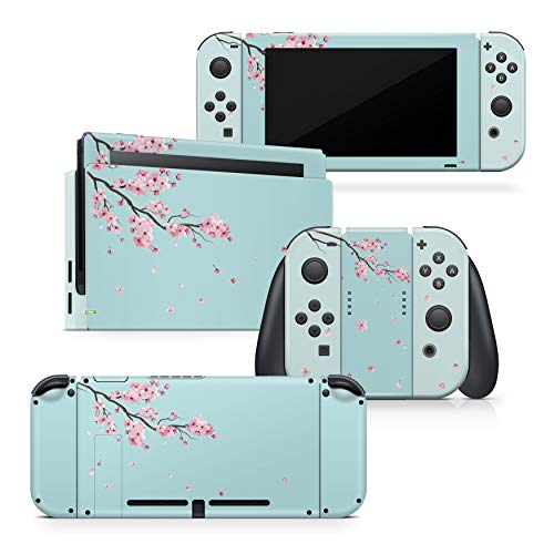 Tacky design Sakura Blue Skin Compatible with Nintendo Switch Skin Decal, Vinyl 3m Sticker Flowres Skin Compatible with Nintendo Switch, Blossom Skin Full wrap Cover