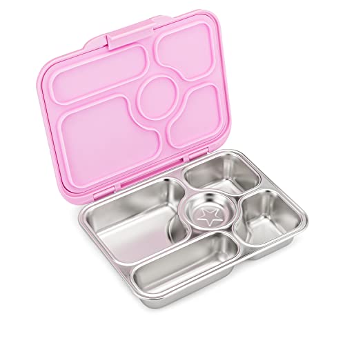 Yumbox Presto Leakproof Stainless Steel Bento Box, 4 compartments plus treat well, Lightweight, Premium Durable Materials, Silicone seal, Stainless Steel Tray, Easy open Latch (Rose Pink)