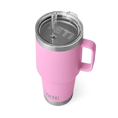 YETI Rambler 35 oz Tumbler with Handle and Straw Lid, Travel Mug Water Tumbler, Vacuum Insulated Cup with Handle, Stainless Steel, Power Pink