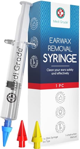 Medi Grade Ear Syringe Ear Wax Removal Kit with 3 Quad-stream Tips - Water Irrigation Ear Cleaner Ear Wax Remover for Improved Hearing Clarity and Aural Hygiene - Ear Syringe Kit Earwax Remover Tool