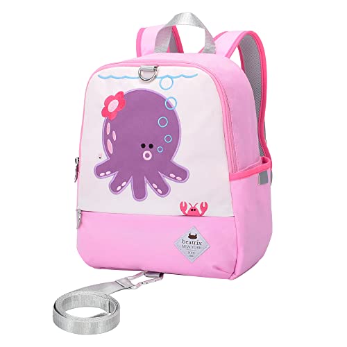 Beatrix New York - Toddler & Kids 11.5' Backpack Bag with Removable Leash for Girls & Boys (PINK OCTOPUS), Ideal for Preschool & Kindergarten Back to School