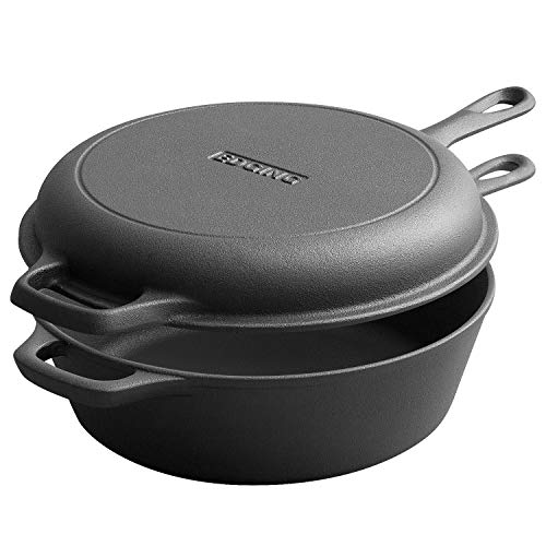 EDGING CASTING 2-in-1 Pre-Seasoned Cast Iron Dutch Oven Pot with Skillet Lid Set, 10' Skillet/ 3QT Pot for Cooking, Baking, Frying and Camping