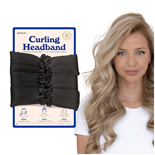 RobeCurls Satin Heatless Hair Curler Set — The Original Curling Headband — Heatless Curling Rod Headband Hair Accessories for Women — Includes 2 Scrunchies (Black)