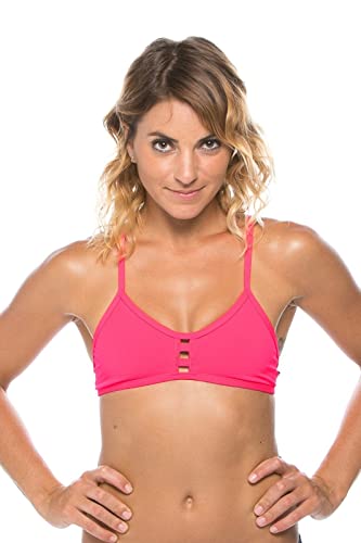 JOLYN Tomcat Bikini Top - Tie Back Women's Athletic Swimsuit Top, Full Coverage Sport Bathing Suit Top for Competitive Swimming, Water Polo, Lifeguarding, Paddling, Hot Pink, Medium