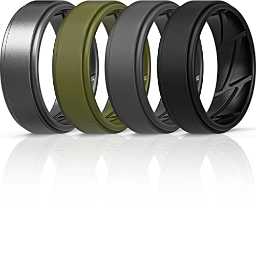 ThunderFit Silicone Wedding Ring for Men (Black, Dark Grey, Olive Green, Gunmetal, 7.5-8 (18.2mm))