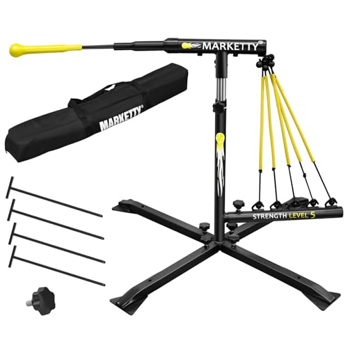 MARKETTY Baseball Hitting Trainer with 5 Tension Rope,Baseball & Softball Aid Batting Practice Swing Training Equipment Pitching Machine for Sport Gifts/kids/Boys/Adult/8-10-12-14 Old Years