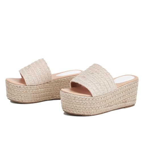 Erocalli Platform Wedge Sandals Espadrille Slide Sandals Slip On High Heel Espadrille Flatform Mules for Women Casual Jute Beach Straw Raffia Sandals