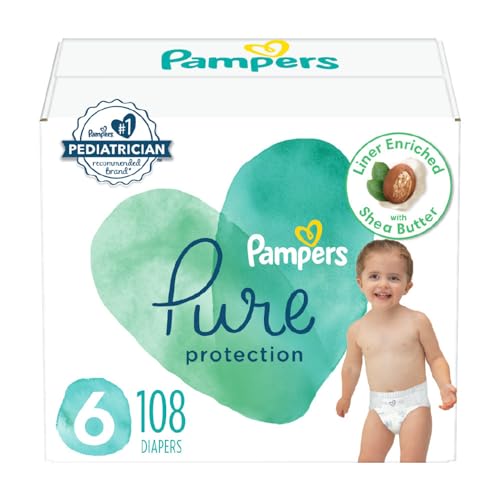 Pampers Pure Protection Diapers - Size 6, One Month Supply (108 Count), Hypoallergenic Premium Disposable Baby Diapers