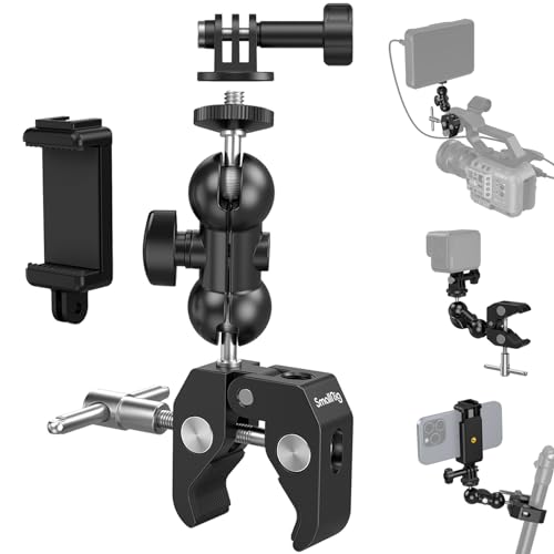 SMALLRIG Camera Mount Clamp Kit, Ball Head Magic Arm with Clamp, Super Clamp with Non-Slip Threads, for Gopro, Webcam, Camera, Phone, Monitor and Light 4373