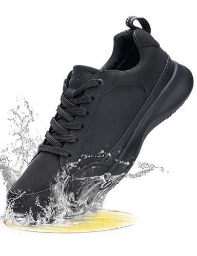SPIEZ Non Slip Shoes for Men, Waterproof Oilproof Mens Kitchen Chef Food Service Shoes Restaurant Black US7.5-12