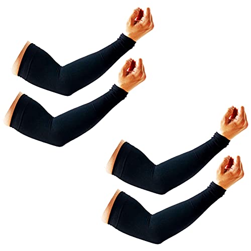 PFFY 2 Pairs UV Protection Cooling Arm Sleeves for Men and Women UPF 50 Sun Sleeve Black Color