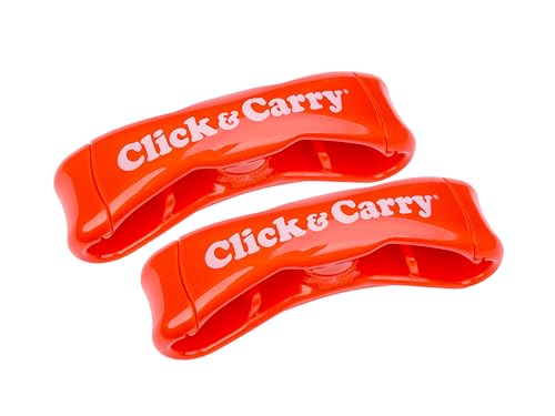 Click & Carry Grocery Bag Carrier, 2 Pack, Red - As seen on Shark Tank, Soft Cushion Grip, Hands Free Grocery Bag Carrier, Plastic Bag Holder, Haul Sports Gear, Click and Carry with Ease