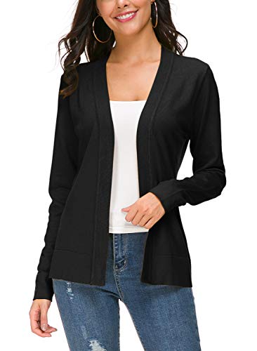 Urban CoCo Women's Long Sleeve Open Front Knit Cardigan Sweater (S, Black)