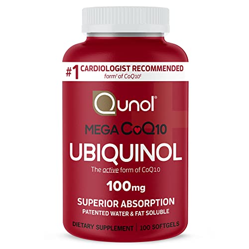 Qunol Mega Ubiquinol 100mg CoQ10, Superior Absorption, Patented Water and Fat Soluble Natural Supplement Form of Coenzyme Q10, Antioxidant for Heart Health, 100 Count Softgels