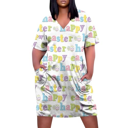Short Sleeve Shirt Women Plus Size 2024 Summer Dress with Pocket Casual V Neck Pullover Printed Fashion T Shirt Blouses for Women Business Casual Fall（1-Fluorescent Green,Small）