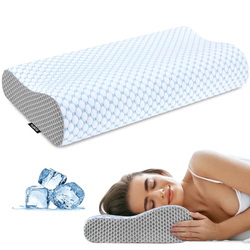 Cervical Neck Pillow for Pain Relief, Contour Memory Foam Pillows for Sleeping, Odorless Ergonomic Pillow Adjustable Orthopedic Cooling Pillow Bed Pillow Neck Support for Side Back Stomach Sleepers