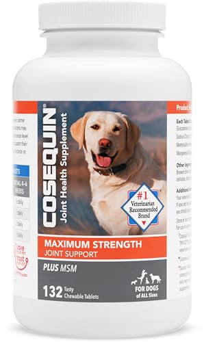 Nutramax Laboratories Cosequin Maximum Strength Joint Health Supplement for Dogs - With Glucosamine, Chondroitin, and MSM, 132 Chewable Tablets