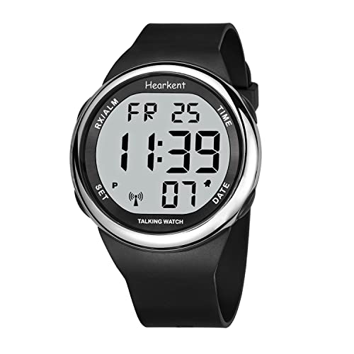 Hearkent Atomic Talking Watch Sets Itself for Visually impaired or Seniors LCD Big Number Easy-to-Read Talking Watch for Elderly (Silver)