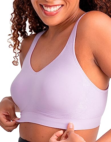 SHAPERMINT Daily Comfort Wireless Shaper Bra - High Support Compression Bras for Women with Extra-Wide Straps - Hook and Eye Closure - Wirefree Womens Bras - Small to Plus Size, Medium, Lavender