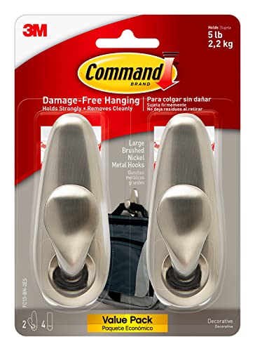Command Forever Classic Large Metal Wall Hooks, Damage Free Hanging Wall Hooks with Adhesive Strips, No Tools Wall Hooks for Hanging Decorations in Living Spaces, 2 Metal Hooks and 4