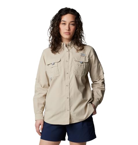 Columbia Women's PFG Bahama II Long Sleeve Shirt, Breathable, UV Protection, Fossil, Small