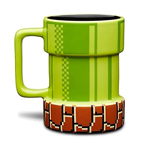 Drtupe Super Mario Warp Pipe Mug Ceramic Coffee Mug Gift for Gamers, Fathers, Coffee Enthusiasts, for Cappuccino, Latte or Hot Tea, 15 Oz, Green