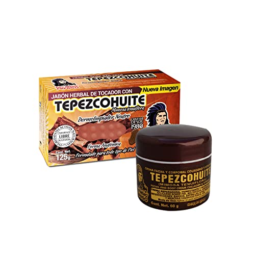 DEL INDIO PAPAGO Tepezcohuite Night Facial Skin Cream 60g / 2.02 Fl Oz + Neutral Soap with Tepezcohuite 125g - Mexican Beauty - For All Skin Types - Nourishes - Softens - Paraben Free - Bundle