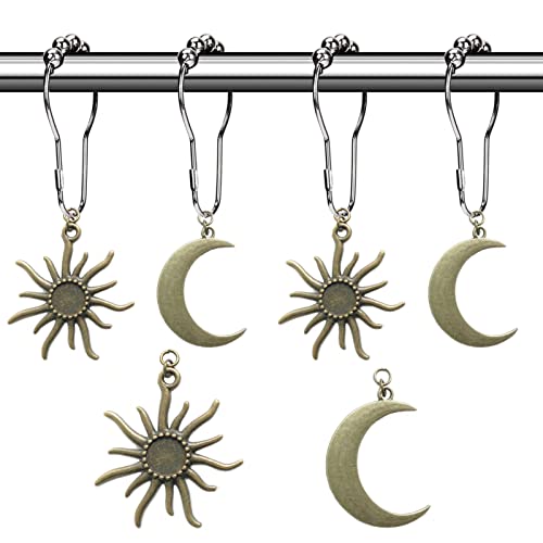 Aimoye Sun Moon Celestial Shower Curtain Hooks Rings - Mid Century Abstract Boho Shower Curtain Hooks, Minimalist Vintage Cute Shower Curtain Hooks,Chic Mystic Fantasy Goth Nature Bathroom Decor