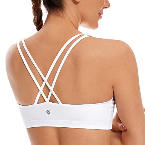 CRZ YOGA Women's Low Impact Strappy Sports Bra - Low Cut Wirefree Padded Yoga Bra Criss Cross Back White X-Small