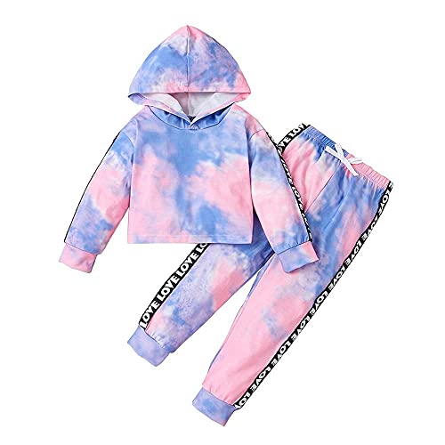 Axumity Toddler Baby Girls Clothes Long-sleeve Tie Dye Hoodie With Joggers Pants Fall Winter Outfits Set(6-7T)