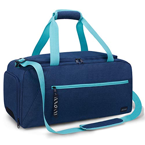 ROTOT Gym Sport Gym Bag, Duffle Bag with Waterproof Shoe Pouch, Weekend Travel Duffel Bag with a Water-resistant Insulated Wet Pocket Cooler (33L) (Navy & Teal)