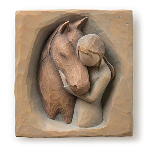 Willow Tree Quiet Strength, Always there for me, Expression of Friendship and Love between Girls and Horses, Sculpted Hand-Painted Bas Relief Wall Plaque