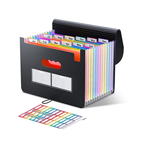 ThinkTex Accordian File Organizer, 12 Pockets Expanding File Folders, Portable Monthly Bill Receipt Organizer, Colorful Tabs, Letter/A4 Size for School, Home and Office, Classroom Must Haves