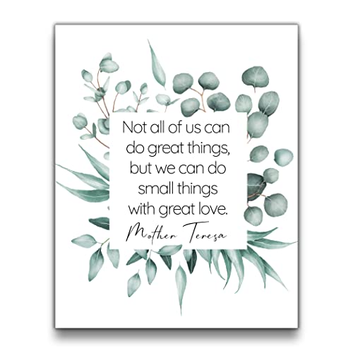 Mother Teresa Quote ‘Small Things with Great Love’ Wall Art | Green Botanical 8x10 UNFRAMED Print | Positive, Inspirational, Typography, Motivational Home Decor