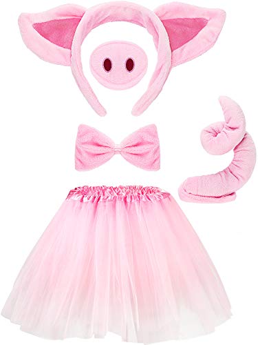 WILLBOND Pig Costume Set Tutu Skirt Costume Set Animal Fancy Costume Kit Accessories Pig Ears Nose Tail Bow Tie Tutu Skirt for Kids Halloween Cosplay Carnival(M)