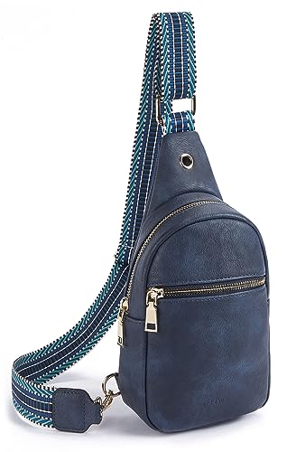 Telena Sling Bag for Women Vegan Leather Small Fanny Pack Crossbody Bags Chest Bag for Women Navy Blue