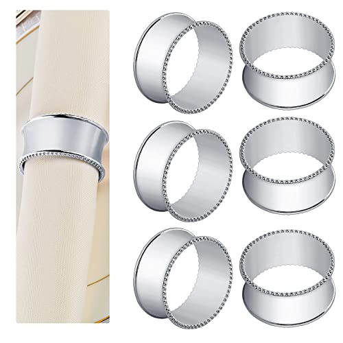 Frjjthchy 6 Pcs Stainless Steel Bead Side Napkin Rings Delicate Serviette Buckles (Silver)