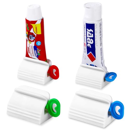 IDM-UTSL Toothpaste Squeezer, Set of 4 Rolling Toothpaste Squeezer, Dispenser, Simple and Practical, Kid Friendly