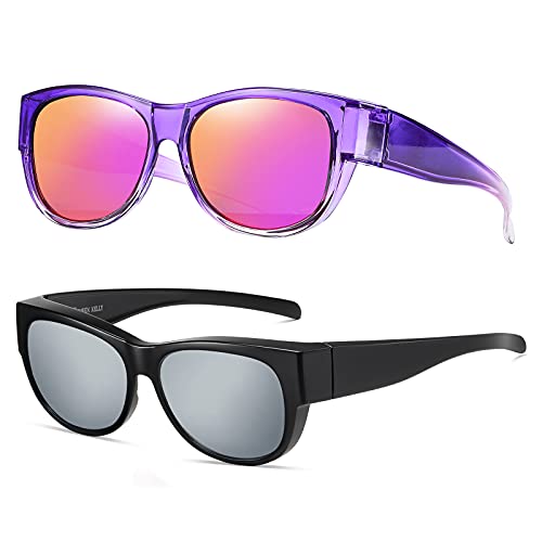 SHEEN KELLY 2PCS Oversized Polarized Fit Over Sunglasses Women Men TR90 Mirrored Over Glasses Cat Eye Driver Goggles
