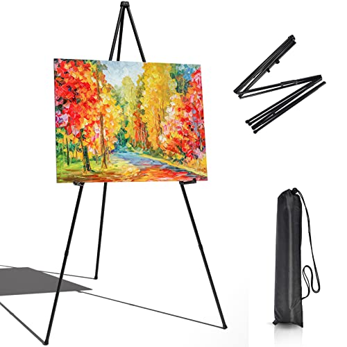 Portable Art Easel Stand 63 Inches - Black Picture Stands for Display w/Bag - Tabletop Art Easel Stand for Sign, Wedding Signs, Poster Stand, Painting Canvas Stand - Metal Tripod, Easels for Display