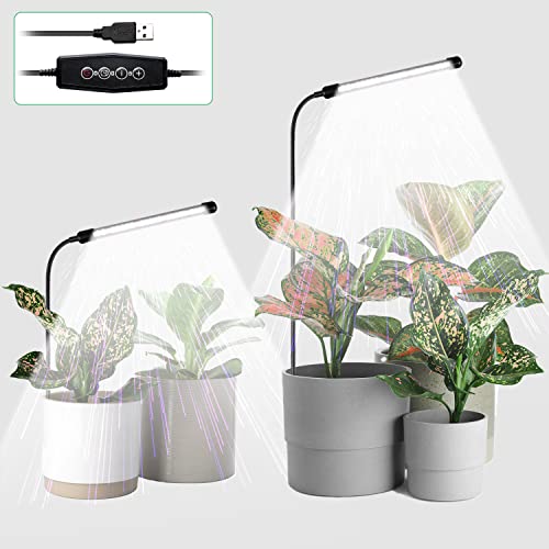 Juhefa Grow Light for Indoor Plants Growing, 6000K Full Spectrum Gooseneck Plant Lamp for Seedings Succulents Small Plants, Auto On/Off Timing & 5 Dimming, 2-Pack
