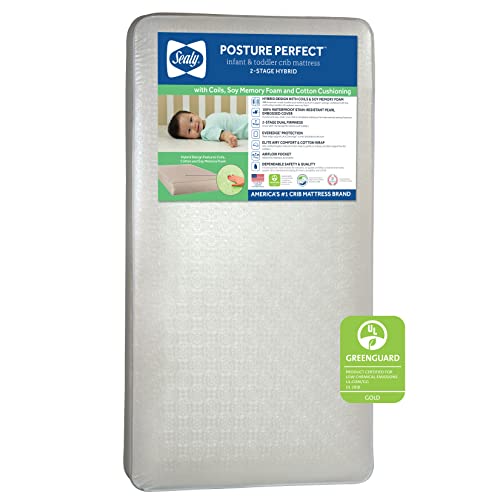 Sealy Posture Perfect 2-Stage Waterproof Baby Crib Mattress and Toddler Bed Mattress - Hybrid Memory Foam & 150 Premium Coils - Made in USA, 52'x28'