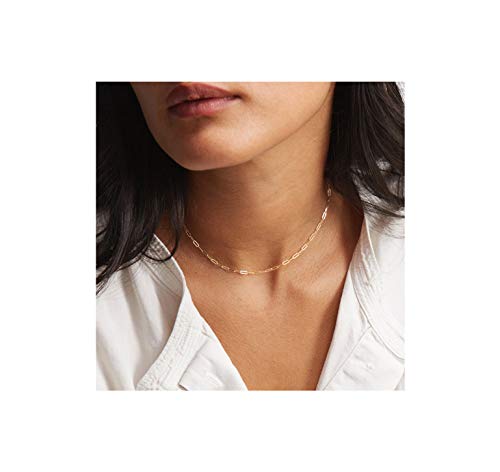 Lcherry Dainty Paperclip Choker Necklace 14K Gold Plated Paper Clip Chain Necklace for Women