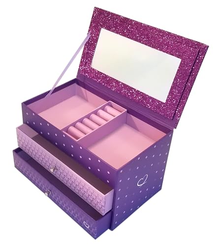 Jewelry Box for Girls - Pink and Purple Sparkles with Hearts and Pink and Purple Trim (Pink Sparkle)