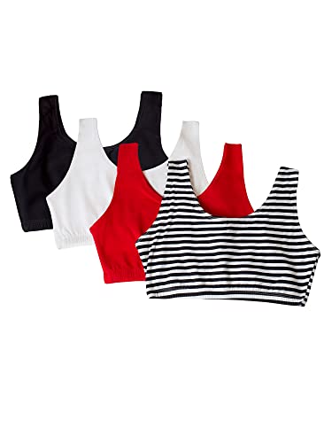 Fruit of the Loom Women's Built Up Tank Style Sports Bra Value Pack, Skinny Stripe/Black Hue/Red Hot/White, 40