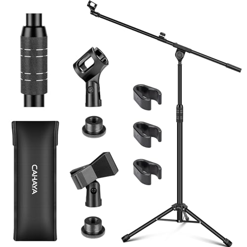 CAHAYA Dual-use Tripod Microphone Stand Boom Arm Floor Mic Stand Portable with Carrying Bag and 2 Mic Clips for Singing Performance Wedding Stage Meeting Live CY0311