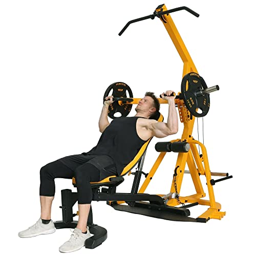 Powertec Fitness Workbench LeverSystem - Workout Bench, 500 LB Weight Capacity, Yellow - Gym Equipment for Home - Adjustable Full Body Workout Machine